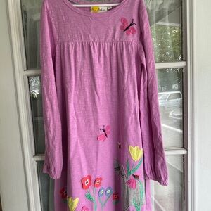 Mini Boden pink purple appliqué cat garden 9-10 dress